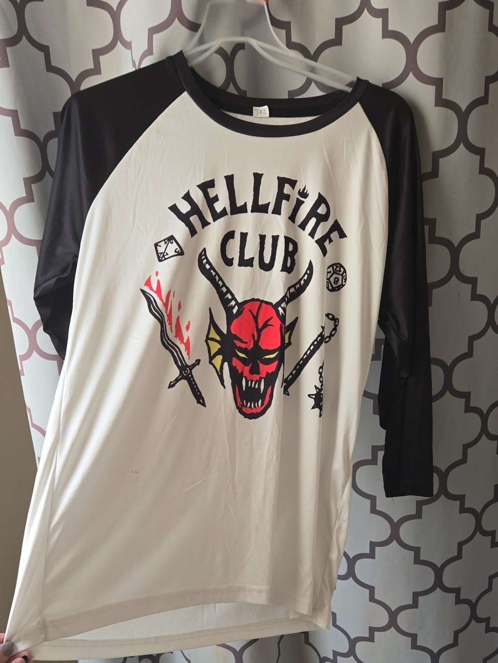 SHEIN Black & White Hellfire Club Graphic Raglan Tee